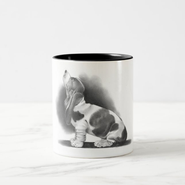 2 COULEURS BASSET HOUND : RÉALISME DE CRAYON : TASSE (Centre)
