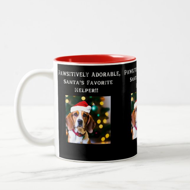 2 Couleurs Beagle en chapeau à Santa sur tasse de café (Gauche)