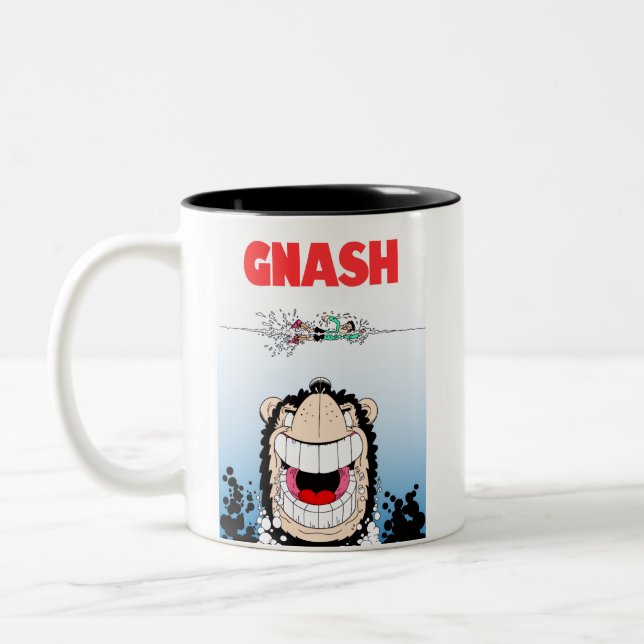 2 Couleurs Beano Gnasher "Jaws" parodique ☕️ tasse à café (Gauche)