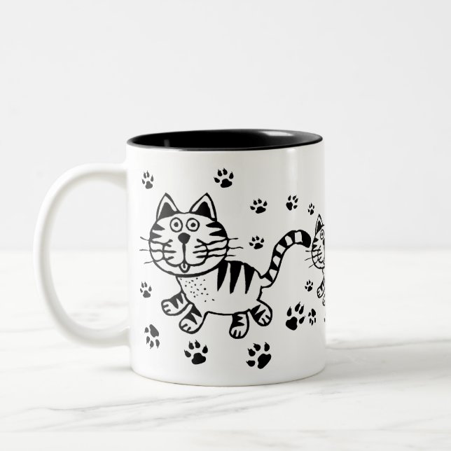 2 Couleurs Chat et tasse mignons d'empreintes de pattes (Gauche)