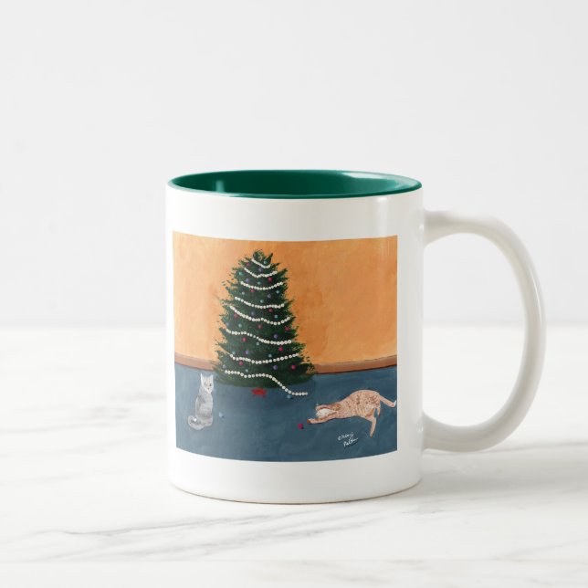2 Couleurs Chats espiègles de Noël par la tasse d'arbre (Droit)