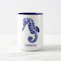 Cheval de mer bleu et blanc Tone deux Tone tasse d