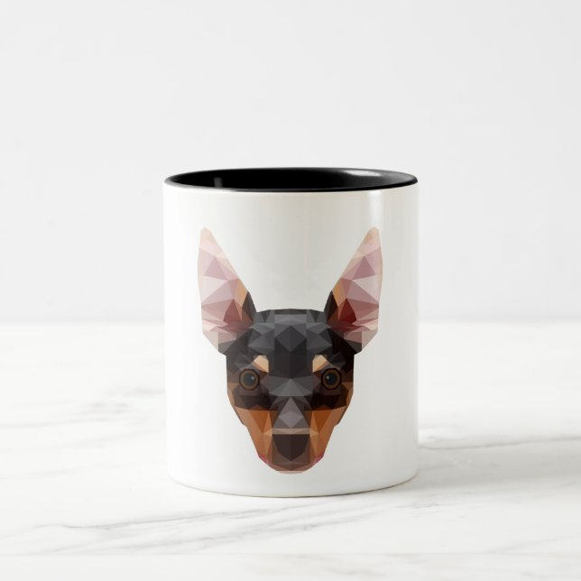 2 Couleurs Chien animal géométrique de Pinscher de tasse (Centre)