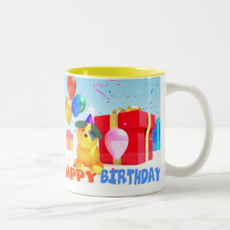2 Couleurs Chien rond "joyeux anniversaire !" tasse