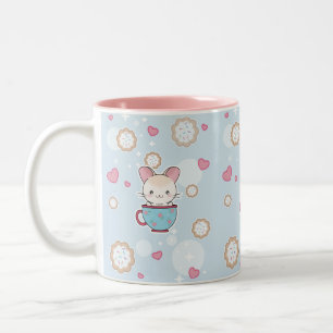 2 Couleurs Chinchilla de Kawaii dans la tasse de thé avec le