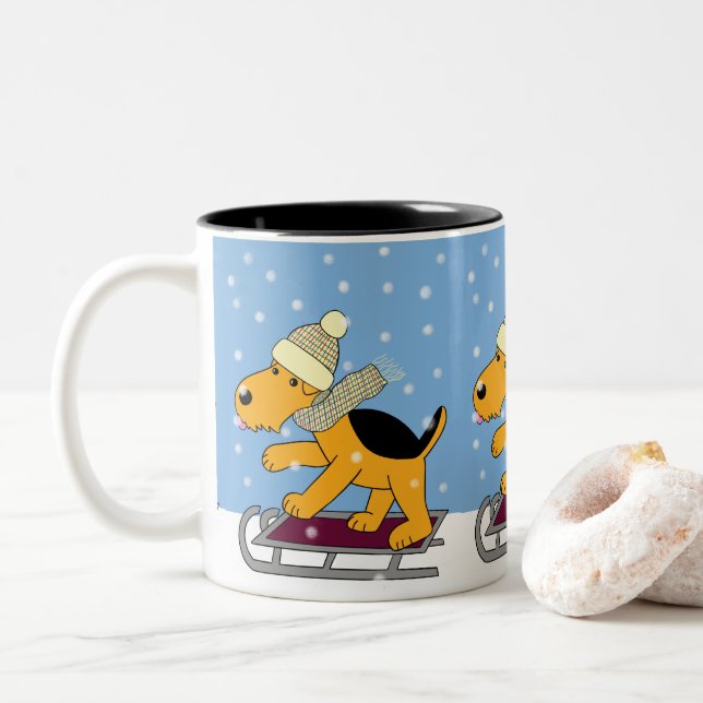 2 Couleurs Chiot sur une tasse de traîneau (Avec donut)