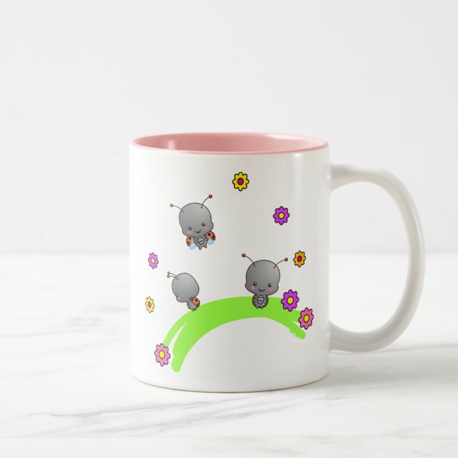 2 Couleurs Coccinelles et tasse mignonnes de fleurs (Droit)