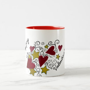 2 Couleurs Coeurs et tasse de heureuse Sainte-Valentin