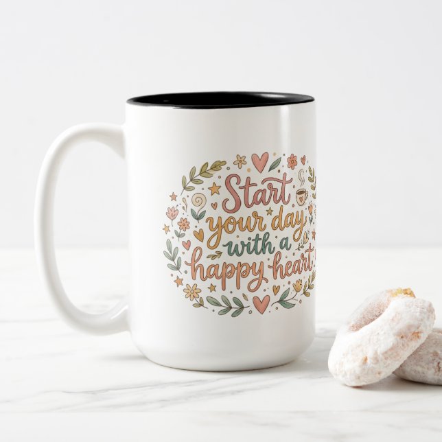 2 Couleurs Commencez Votre Journée Avec Un Cadeau De Tasse À  (Avec donut)