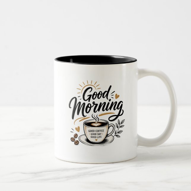 2 Couleurs Conception de tasse à café Bonjour | Bon café Bon  (Droit)