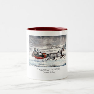 2 Couleurs Currier et Ives - tasse - la ROUTE, HIVER