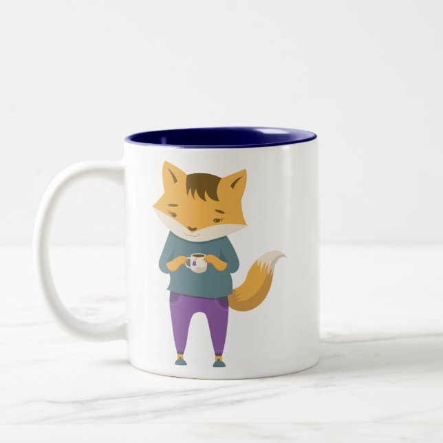 2 Couleurs Cute renard avec tasse de thé (Gauche)