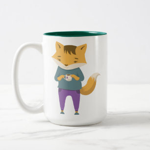2 Couleurs Cute renard avec tasse de thé