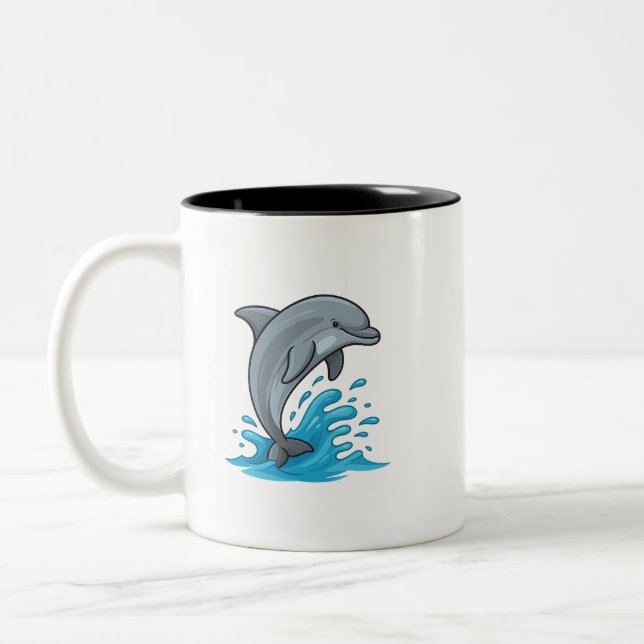 2 Couleurs Dauphin joyeux Splash - Tasse (Gauche)