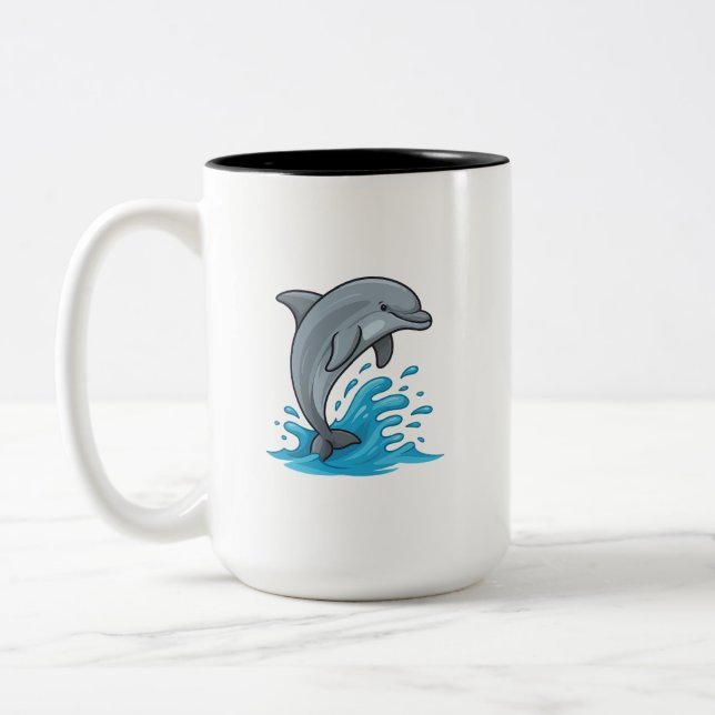 2 Couleurs Dauphin joyeux Splash - Tasse (Gauche)