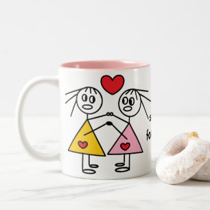 2 Couleurs De soeurs chiffre adorable tasse de bâton pour