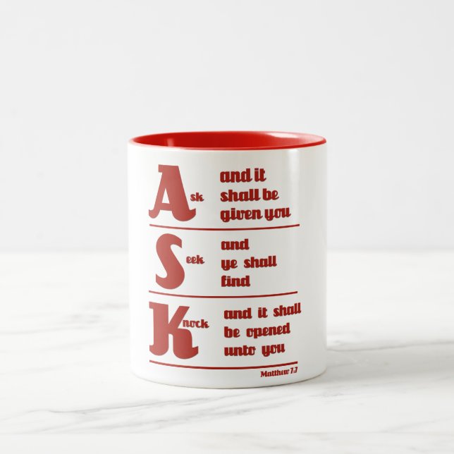 2 Couleurs "Demandez, cherchez et frappez" la tasse (Centre)