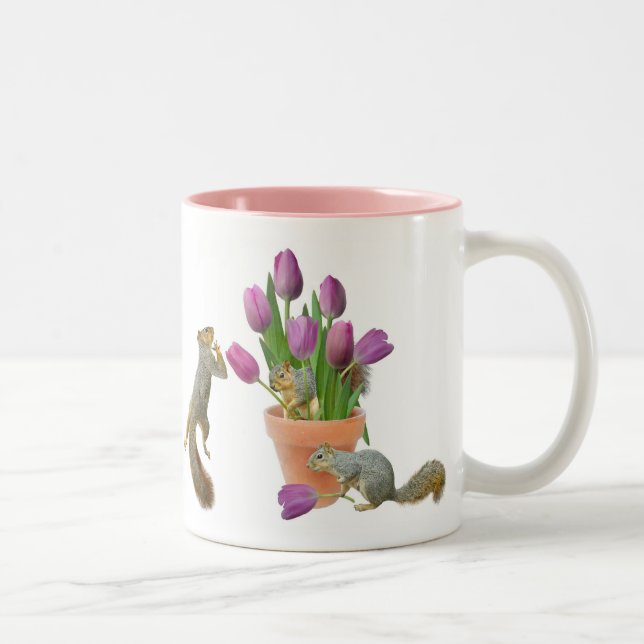 2 Couleurs Écureuils avec la tasse de tulipes (Droit)