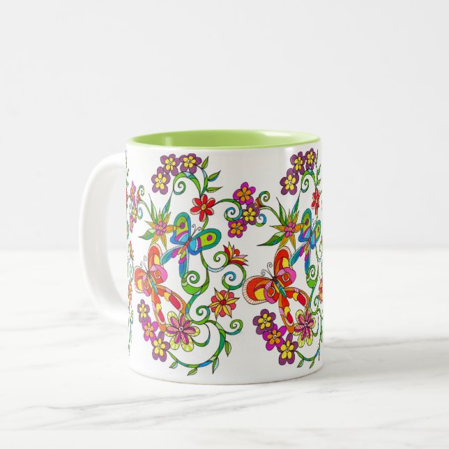 2 Couleurs Fleurs et tasse de papillon par Leslie Clair Bures (Devant gauche)