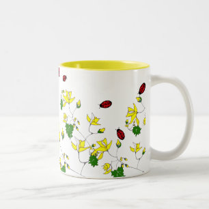2 Couleurs Fleurs jaunes et petite tasse de coccinelles