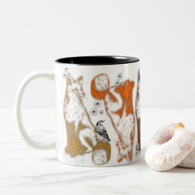 2 Couleurs Graphismes de thème de tasse à café Fox et amis (Avec donut)