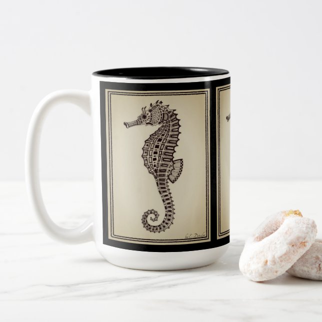 2 Couleurs "Hippocampe I 15 onces. tasse de deux tons (Avec donut)