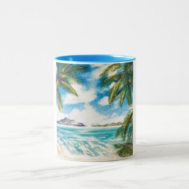 2 Couleurs "Île d'éon : Tasse de rivage de matin" 11 onces (Centre)