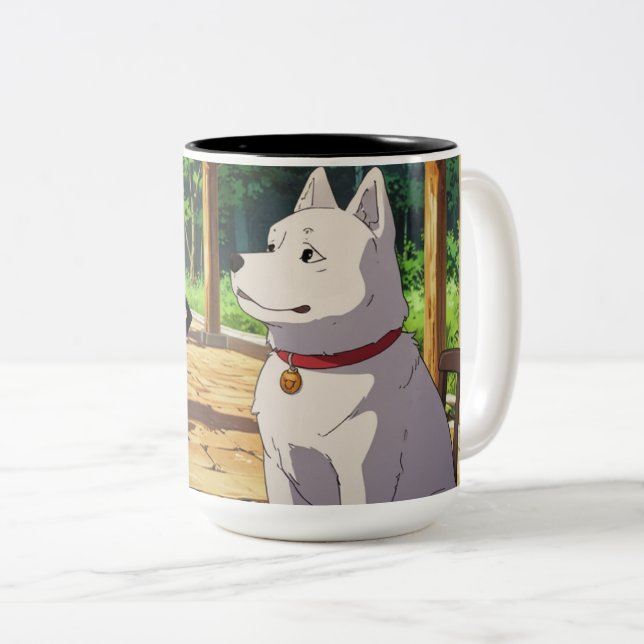 2 Couleurs Illustration d'un chien mignon dans une tasse (Devant droit)
