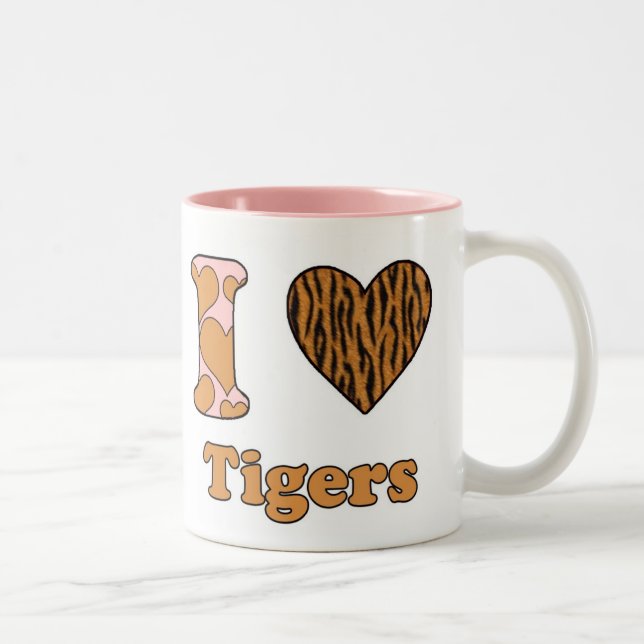 2 Couleurs J'adore les tigres, tasse à café à deux tons (Droit)