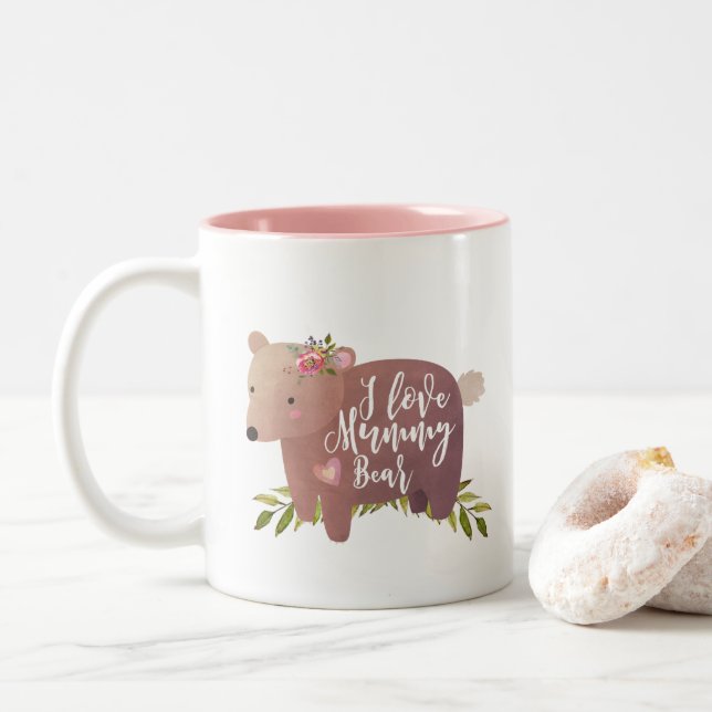 2 Couleurs j'aime le jour de mères mignon de tasse d'ours de (Avec donut)