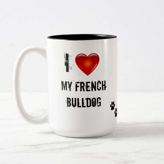2 Couleurs j'aime ma tasse de café de bouledogue français (Gauche)