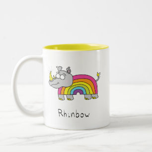 2 Couleurs Jaune de tasse de café d'arc-en-ciel de rhinocér