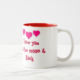2 Couleurs Je t'aime dans la lune et la tasse arrière