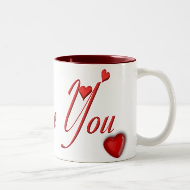 2 Couleurs Je t'aime tasse avec des coeurs (Droit)