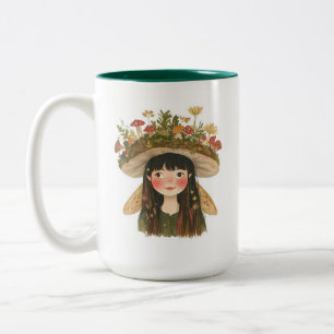 2 Couleurs Jolie Fée Fille Champignon Aquarelle Tasse Café De