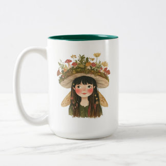 2 Couleurs Jolie Fée Fille Champignon Aquarelle Tasse Café De