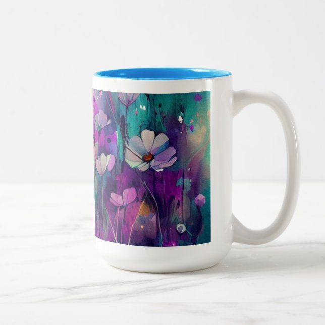 2 Couleurs Jolie tasse de boisson avec fleures bleu (Droit)