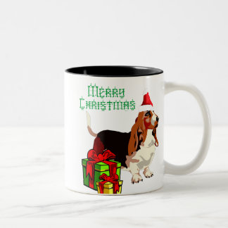 2 Couleurs Joyeux Noël Basset Hound avec la tasse de présents
