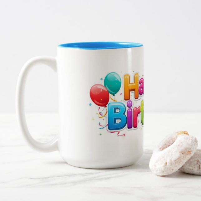 2 Couleurs La tasse Joyeux Anniversaire (Avec donut)