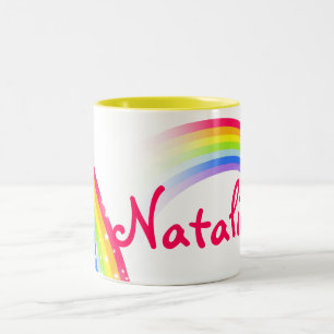 2 Couleurs L'arc-en-ciel badine la tasse de nom de lettre 7