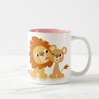 2 Couleurs Le baiser : Tasse mignonne de couples de lion de