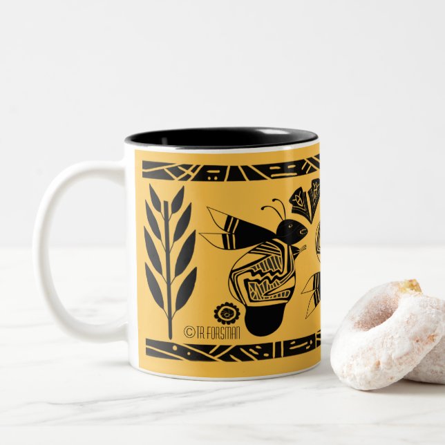 2 Couleurs Les abeilles et les fleurs anciennes sur la tasse  (Avec donut)