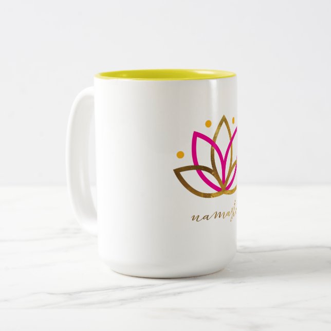 2 Couleurs Logo de Namaste tasse à deux tons de 15 onces (Devant gauche)