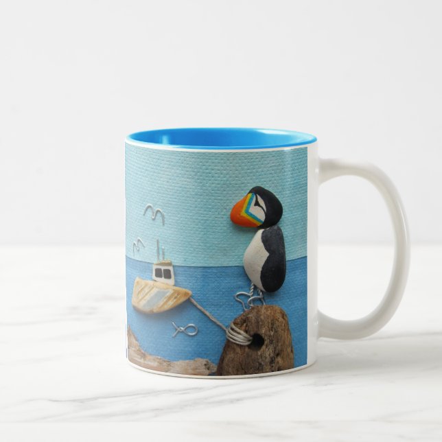 2 Couleurs Macareux - tasse de collage d'art de plage (Droit)