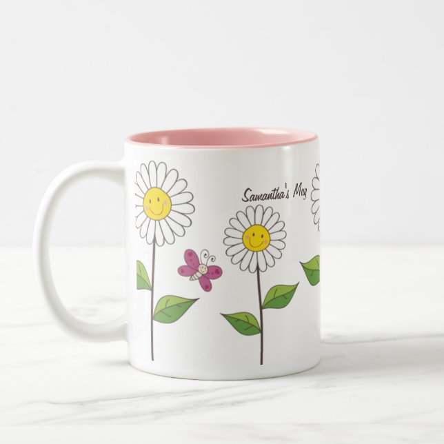 2 Couleurs Marguerites de sourire et tasse faite sur commande (Gauche)