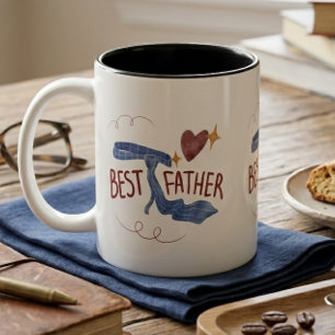 2 Couleurs Meilleur Père 2025 Tasse   Cœur et Cravate Mignons