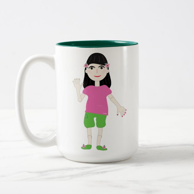 2 Couleurs mignonne fille de dessin animé et tasse de chat (Gauche)