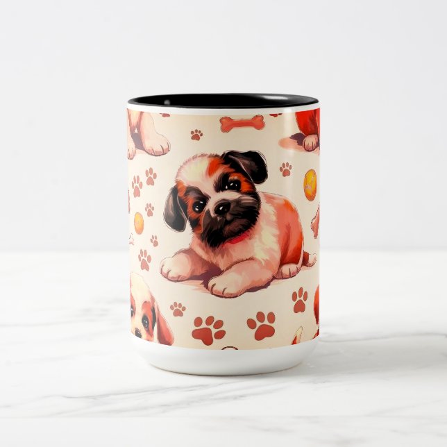 2 Couleurs Motif 11 oz. tasse de café pour chien mignon (Centre)