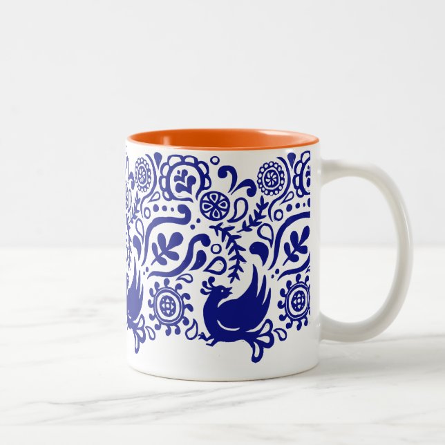 2 Couleurs Motif tasse bleue et blanche de | d'oiseau et de (Droit)