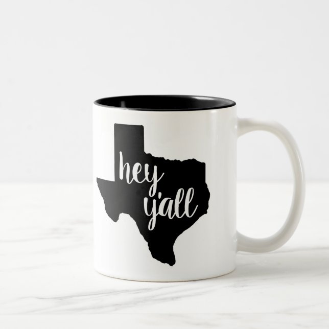 2 Couleurs Noir/blanc tasse de 11 onces - le Texas hé vous (Droit)